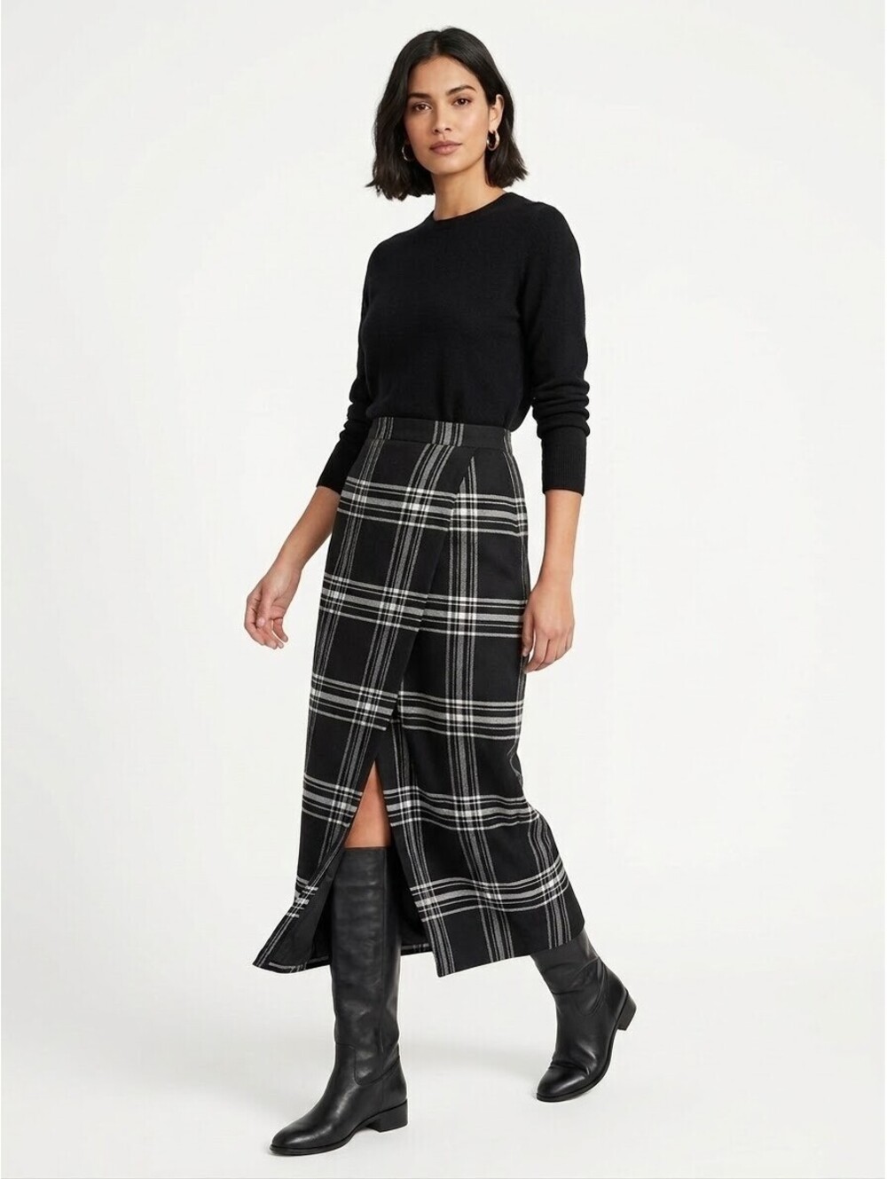 Vintage Liz Claiborne Wool Blend Plaid Wrap Maxi Skirt 6P Dark Academia Preppy